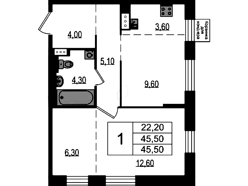 1-комнатная квартира 45.5 м², 4/7 эт., ЖК «Курортный квартал»